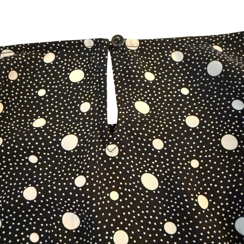 Talbots Classic Womens 2X Black Polka Dot 3/4 Tie Sleeve Keyhole Neck Blouse - Picture 3 of 11